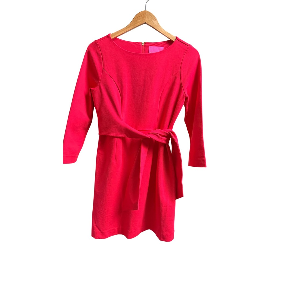 Lilly Pulitzer Leighton Straight Fit Dress Amaryllis Red Tie Waist Size S Preppy